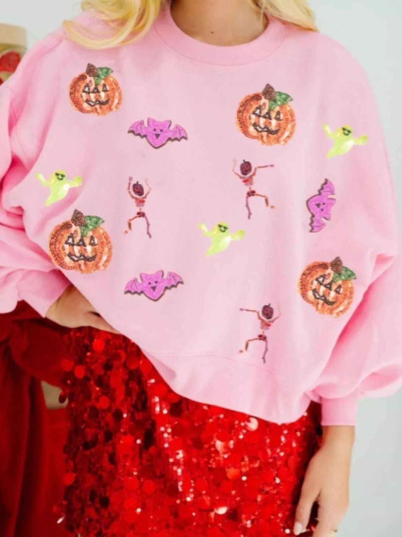 Halloween Sequin Round Neck Long Sleeve Sweatshirt Blush Pink 8e36f9d1-48b4-40d7-acfb-812e9dc7cb2c-Max-Origin