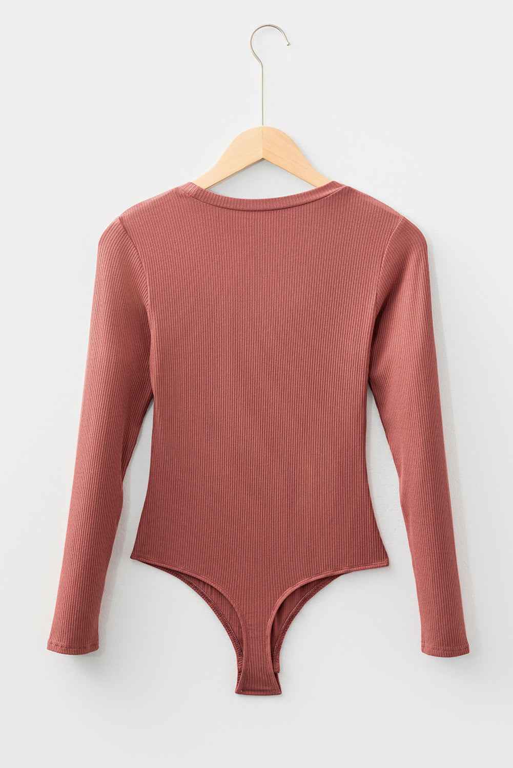 Mineral Red Ribbed Long Sleeve Crew Neck Solid Color Bodysuit