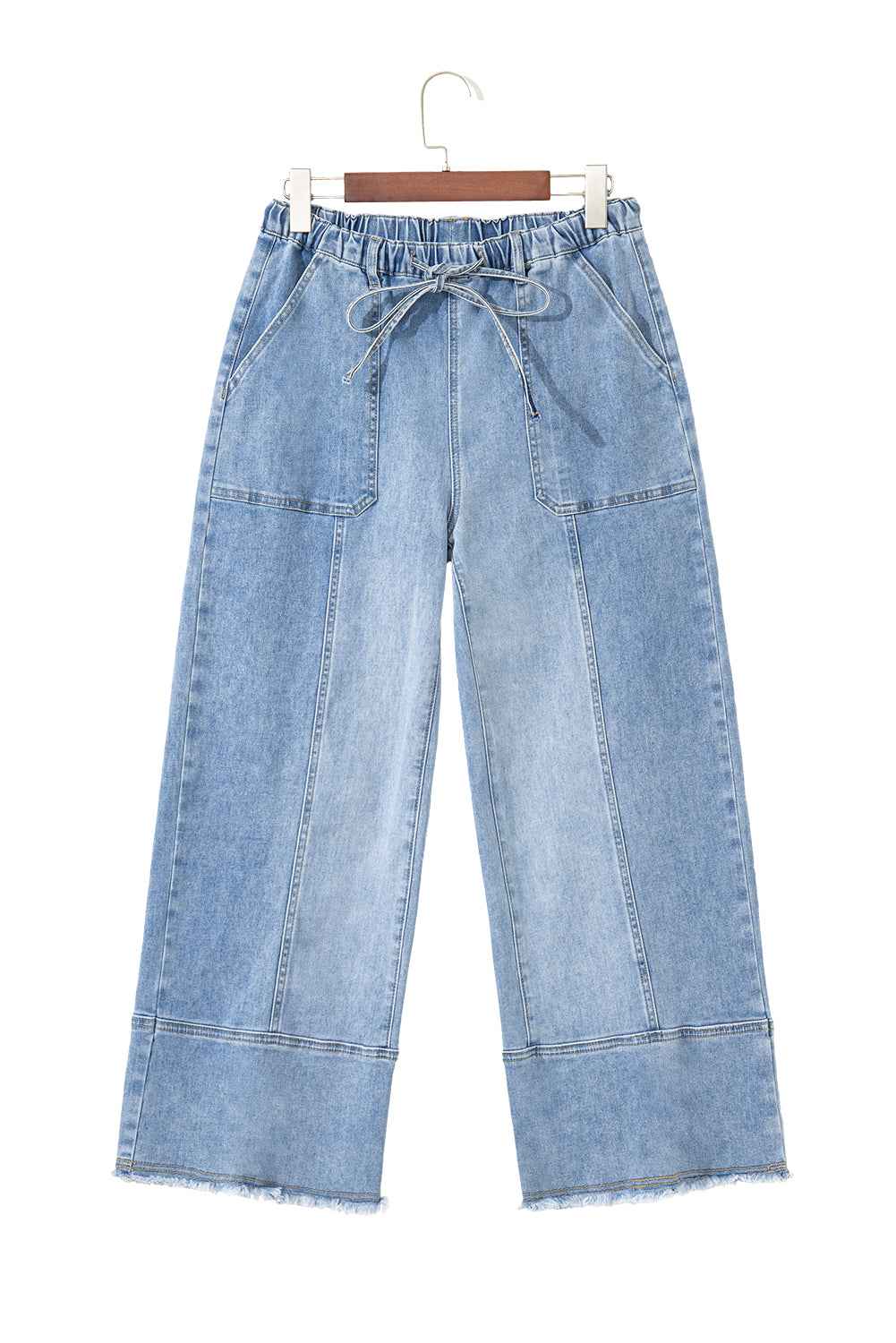 Beau Blue Drawstring Seam Detail Raw Hem Wide Leg Jeans 8f3bfc3c8308dd02