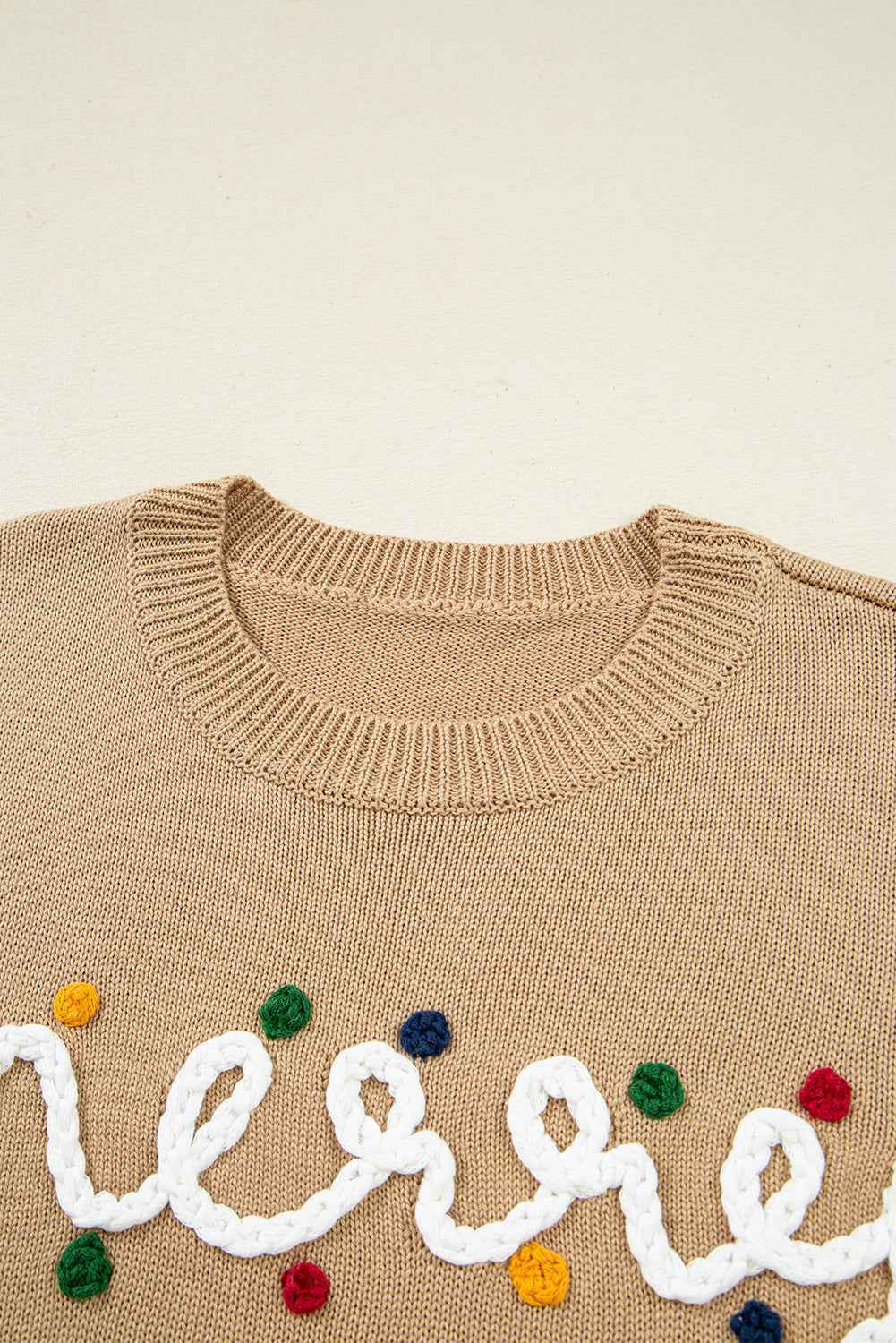 Smoke Gray Merry Colorful Dot Detail Christmas Dolman Sweater