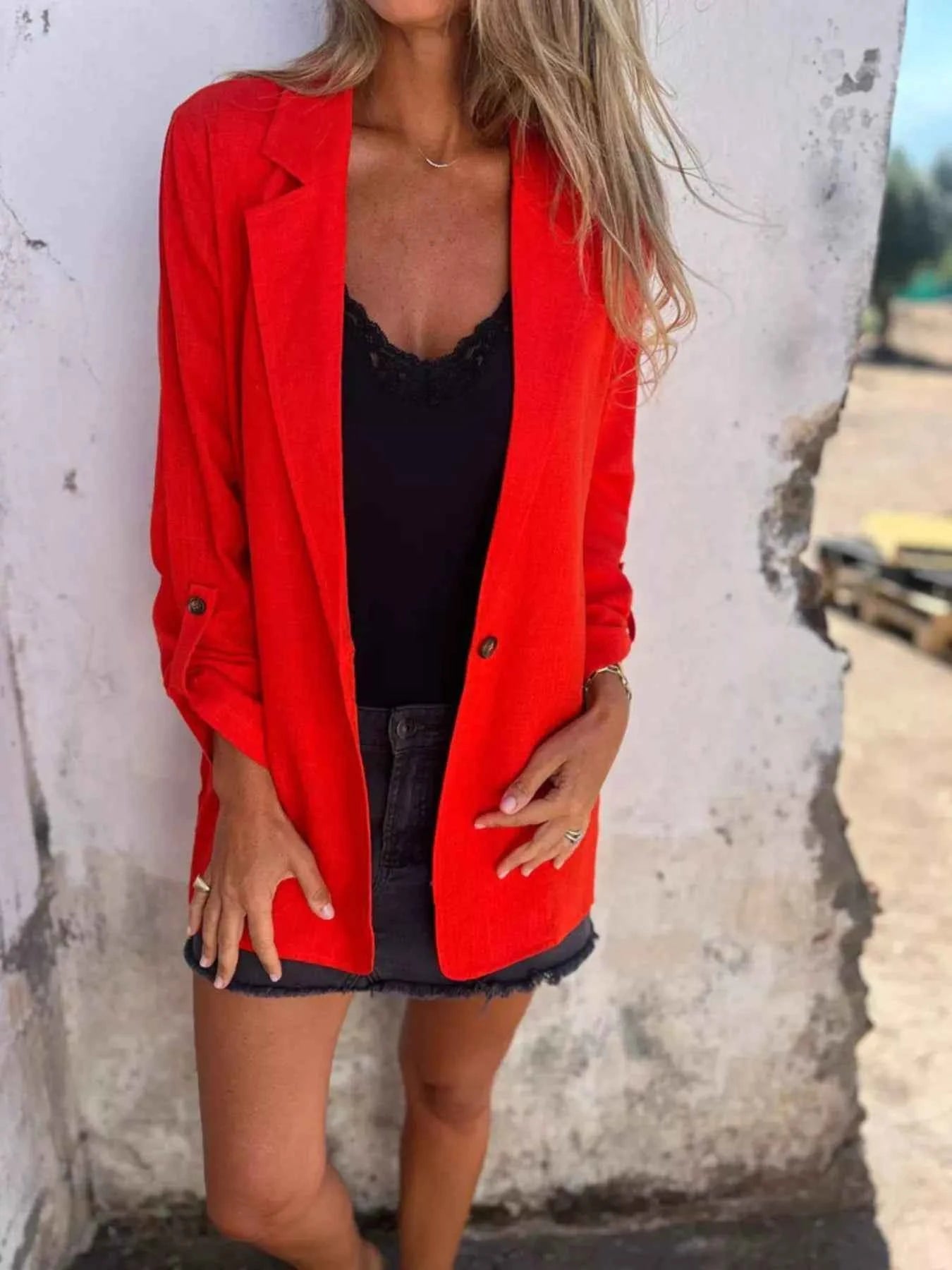 Full Size Lapel Collar Long Sleeve Blazer Plus Size Red 919b4d492c664a62ac61ad4ec7613f2b-Max-Origin