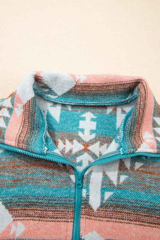 Western Aztec Quarter-Zip Elastic Cuffs Sweatshirt 92037c66-f649-445a-86f1-2e1bf51944f7