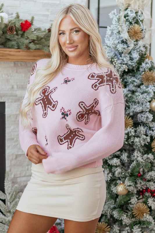 Christmas Ginger Bread Man Round Neck Sweater 92275da1-77ba-442d-a634-c0cecdc8348c