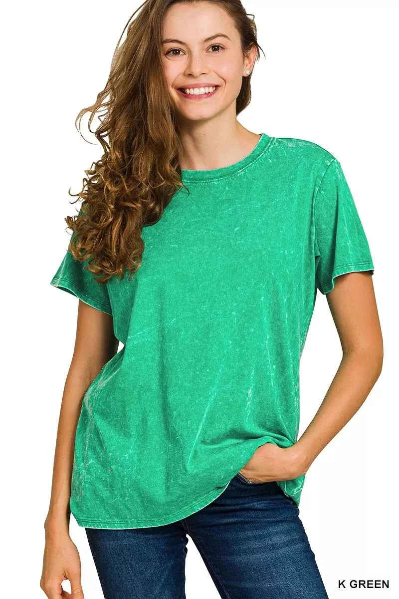 Zenana Washed Short Sleeve T-Shirt K GREEN 925facc1c2844ef4923fc19a5057c5fb-Max-Origin