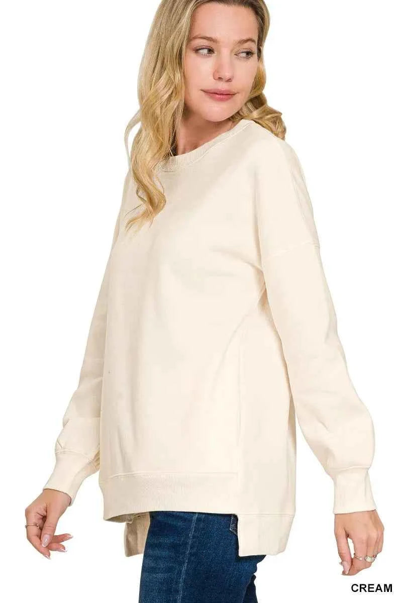 Zenana Full Size Fleece Hi-low Boyfriend Sweatshirts with Pockets Plus Size