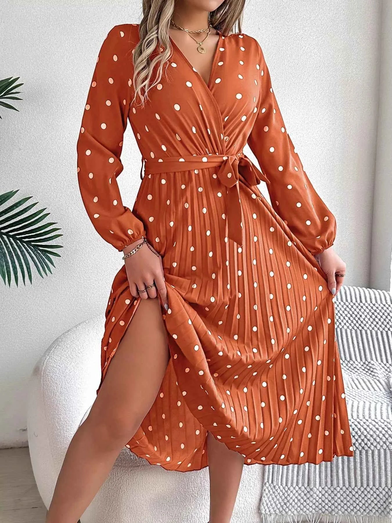 Front Tie Polka Dot Midi Pleated Dress 92c0ec04-b4a0-45a6-8c27-d91b48e7b9ce-Max-Origin