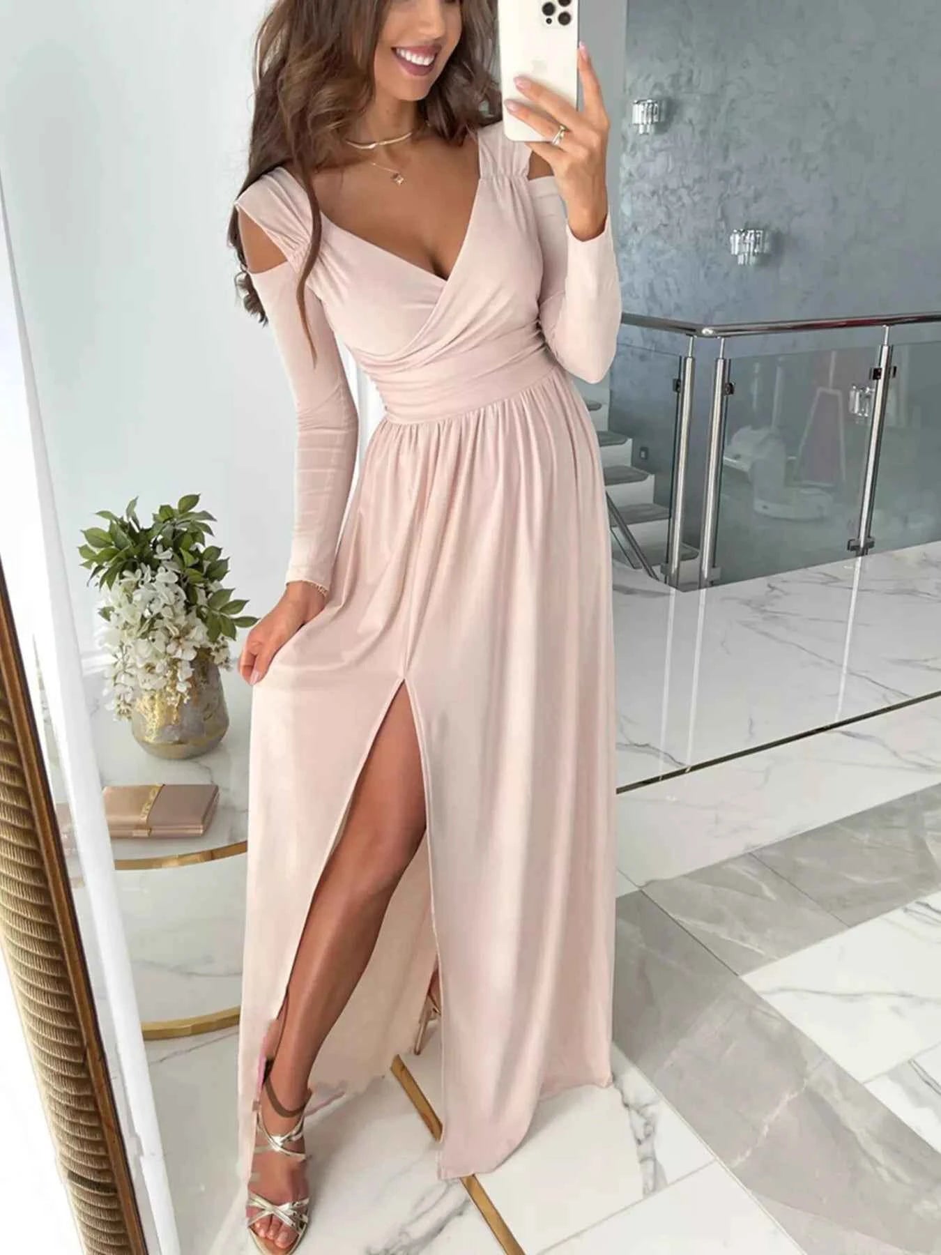 Slit Surplice Cold Shoulder Maxi Dress Light Pink 92f8cc7d-409e-40f9-93a6-a3e44ec610c9-Max-Origin