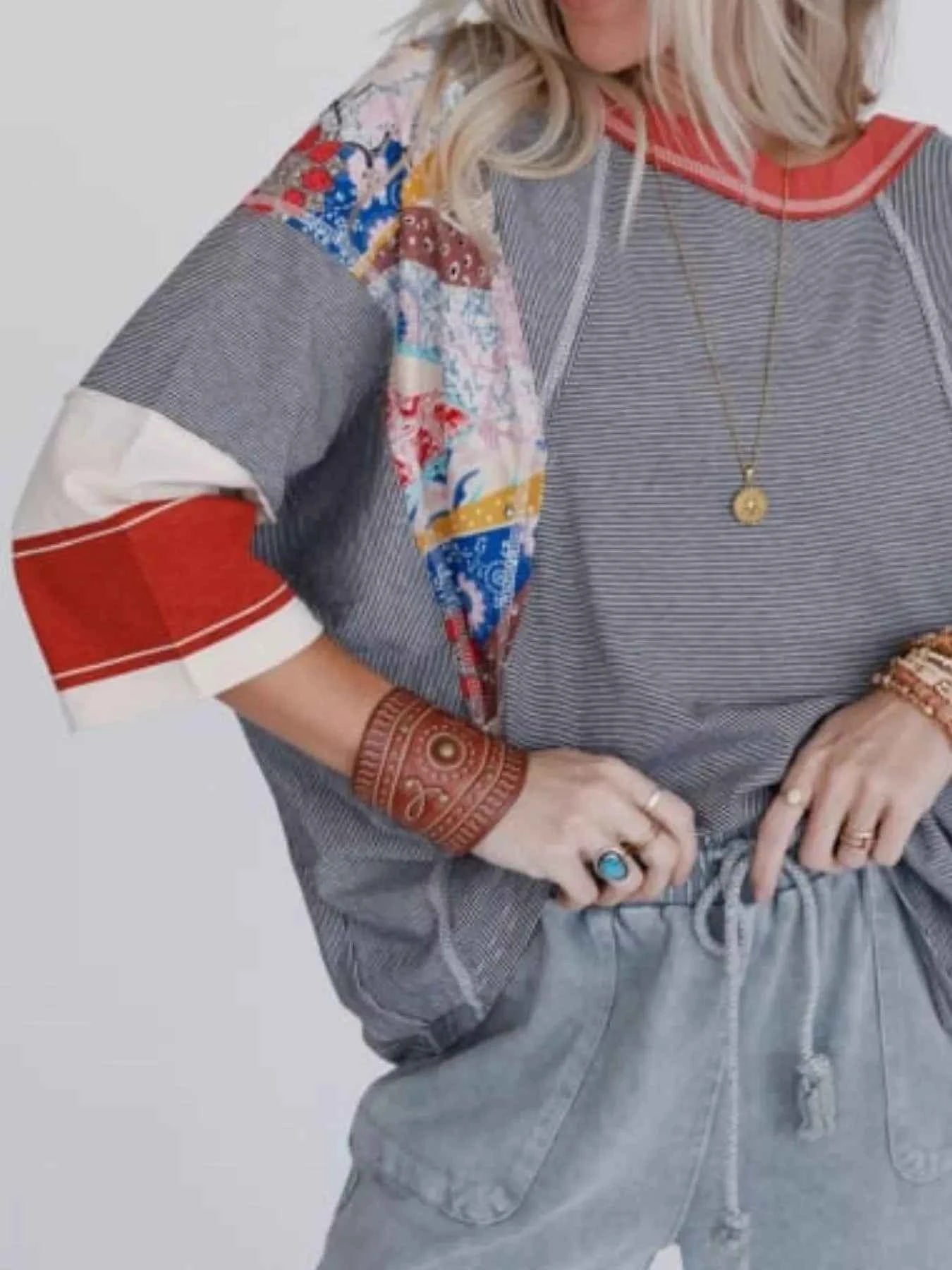 Striped Floral Long Sleeve T-Shirt Red 936771d2-47cc-4d8f-9655-dc3bf7c19fd7-Max-Origin