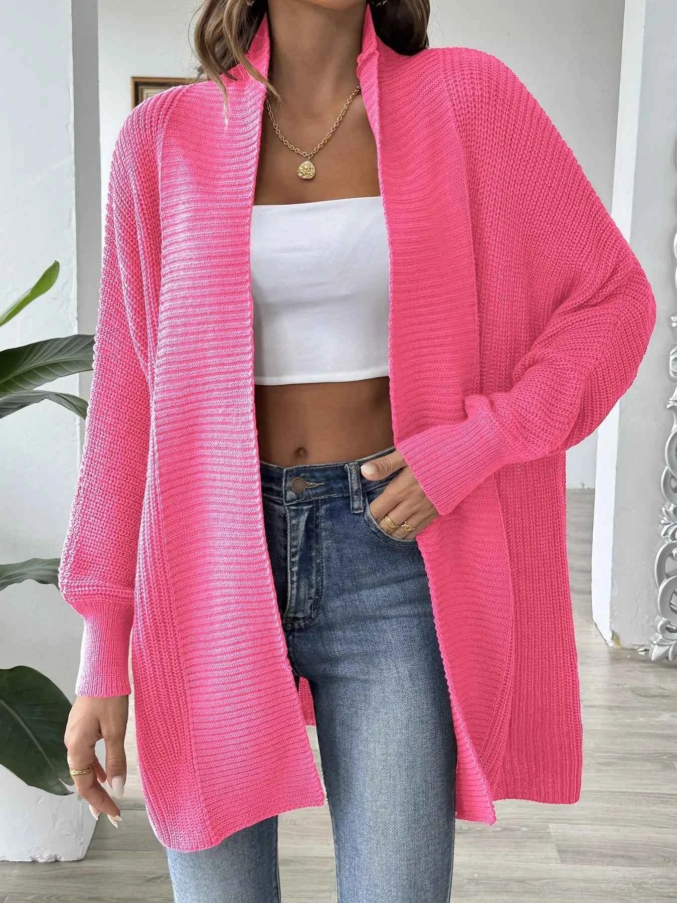 Oversized Knit Open Front Cardigan Hot Pink One Size 93afdeedd6c8468b8d04f0bbbf3b5e31-Max-Origin