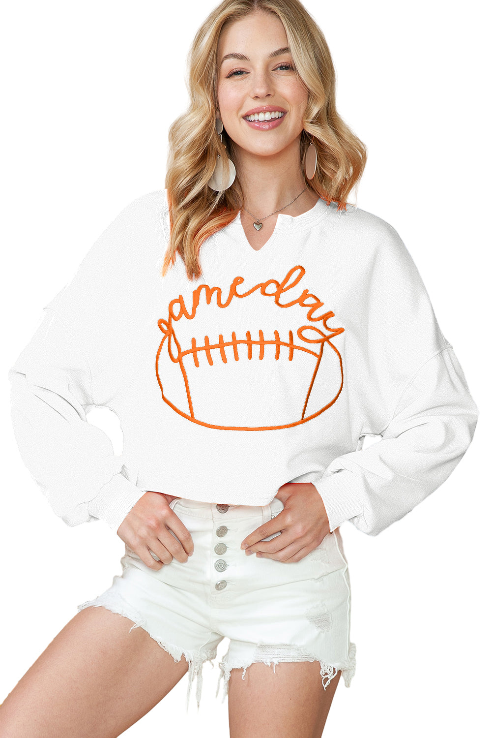 Orange Game Day Lettering Rugby Notched Neck Cropped Sweatshirt 93edb0ae63e9e448