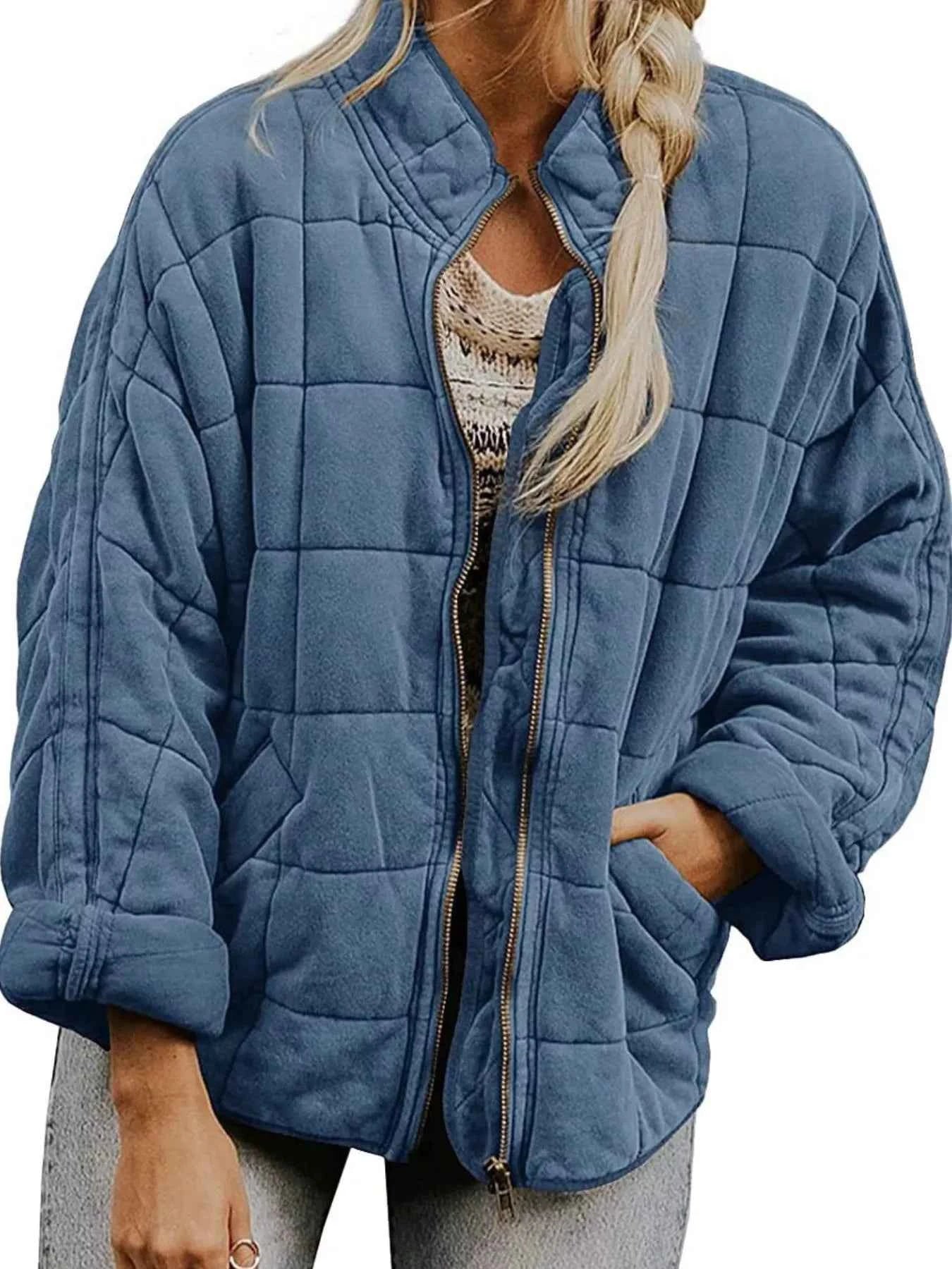 Full Size Zip Up Quilted Bomber Jacket Plus Size Gray 94cc45f9-d93b-4ab1-abca-140e6ccd5daf-Max-Origin