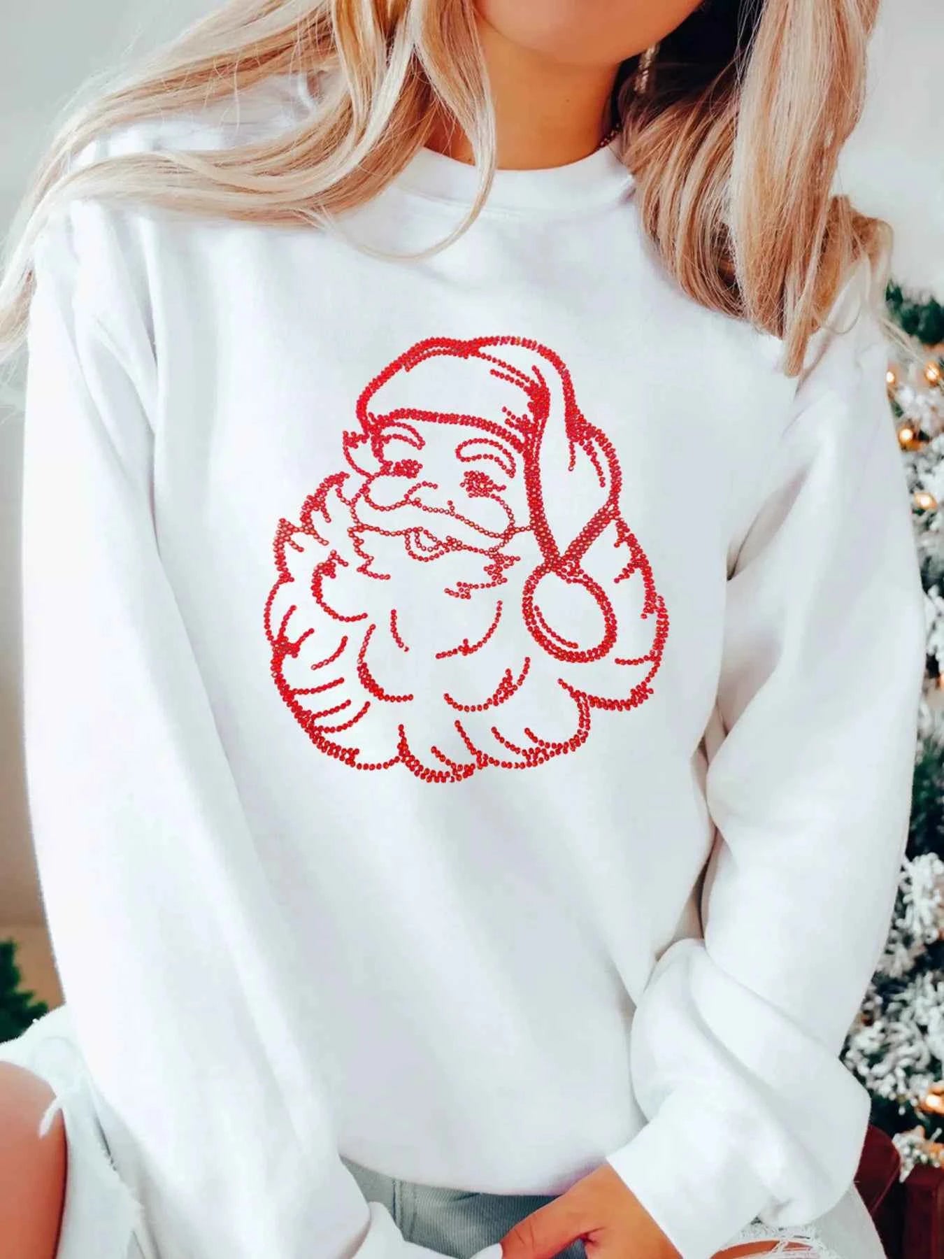 Christmas Santa Rhinestone Drop Shoulder Sweatshirt 9530dbad80c74895b41dcc719cb21f3b-Max-Origin