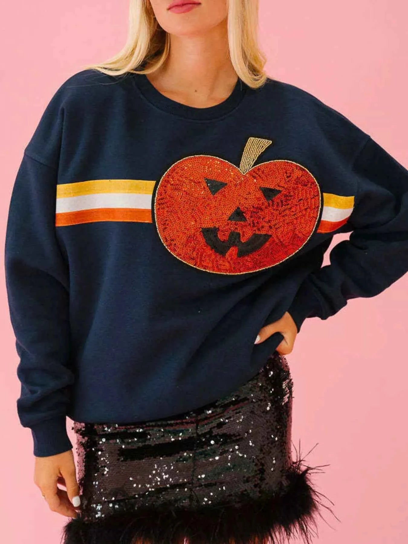 Halloween Sequin Round Neck Sweatshirt 95411850-1b78-4cfd-91cb-c09b92e118ba-Max-Origin