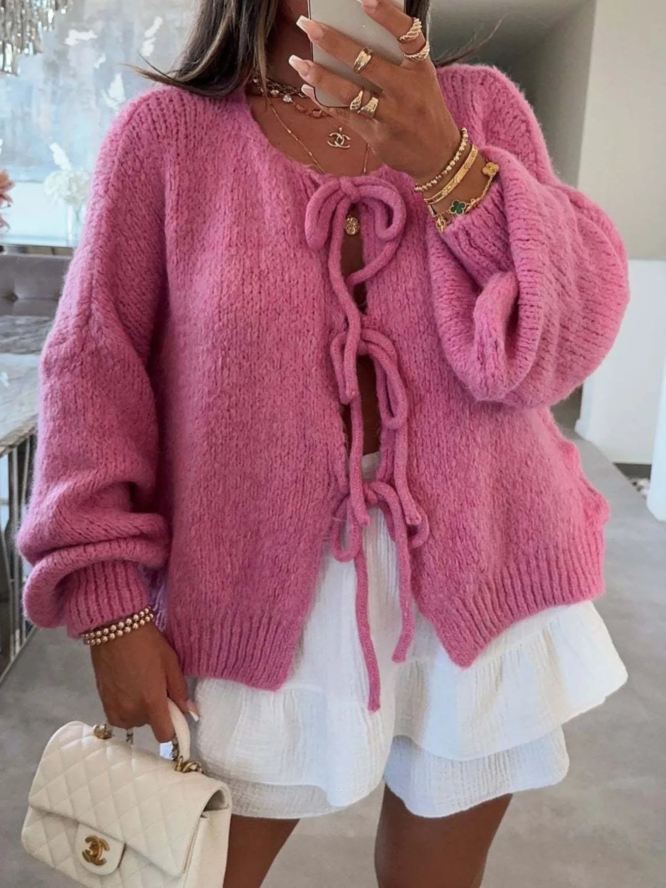 Cozy Bow-Tie Front Knit Cardigan Rose Gold 95e574a2-3b41-40e7-827c-5db7093987b9-Max-Origin