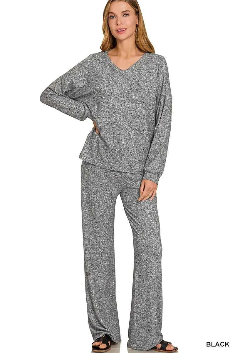 Zenana Soft Melange Long Sleeve Tee & Pants Set BLACK 965554c6c7d14f72bd1aa7a0a4237e75-Max-Origin