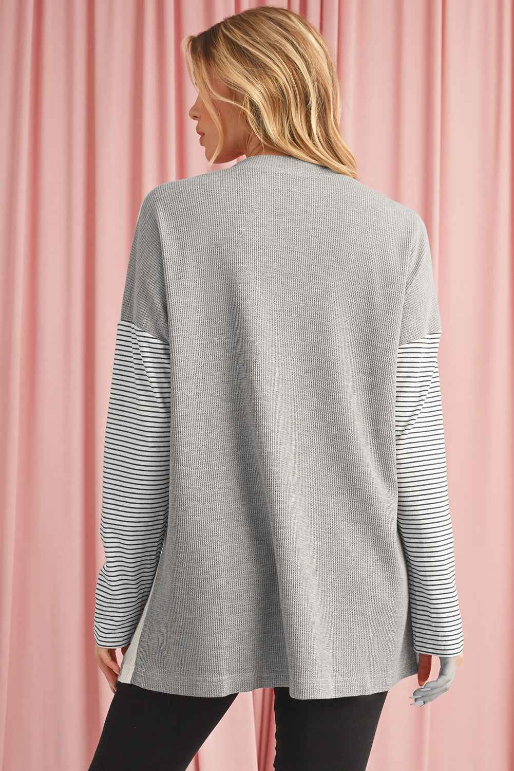 Black Striped Patchwork Pocket Open Front Cardigan 96d5e3c2d435369b