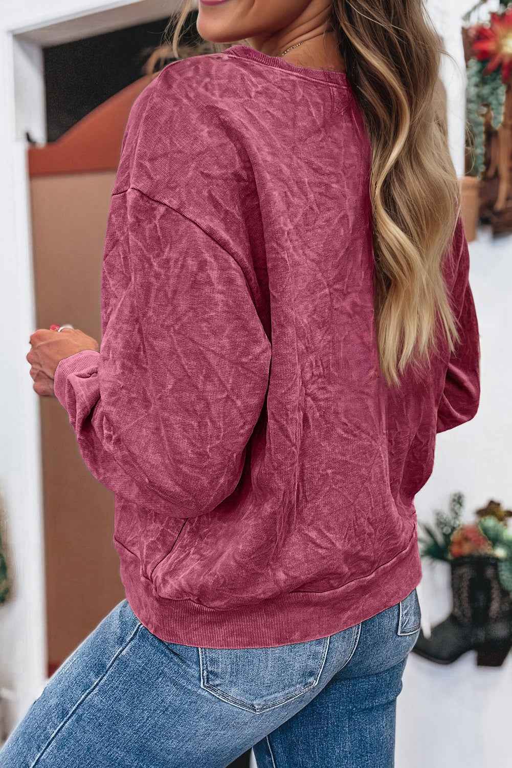 Real Teal saved by grace Letter Embroidery Mineral Wash Loose Sweatshirt 97ac12eb80404a22
