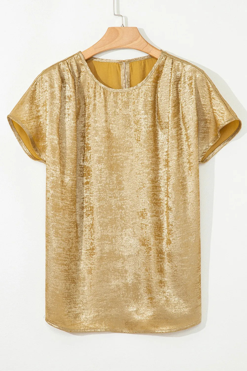 Metallic Gold Short Sleeve Casual Blouse