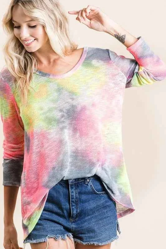 BiBi Tie Dye Print Low Gauge Knit Top 98745800f2fb4866ba880d2fb5480f29-Max-Origin