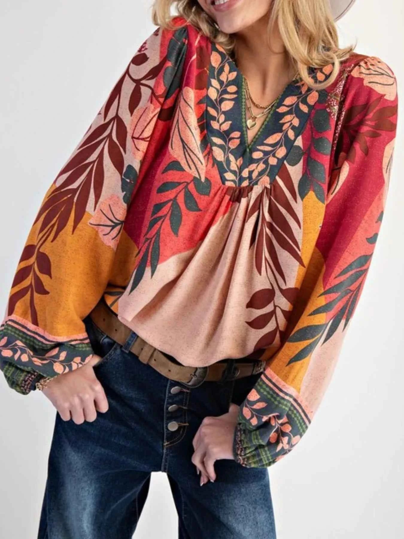 Tropical Print Balloon Sleeve Blouse 995e6e81-f71f-47ea-8280-ea18ad97a722-Max-Origin