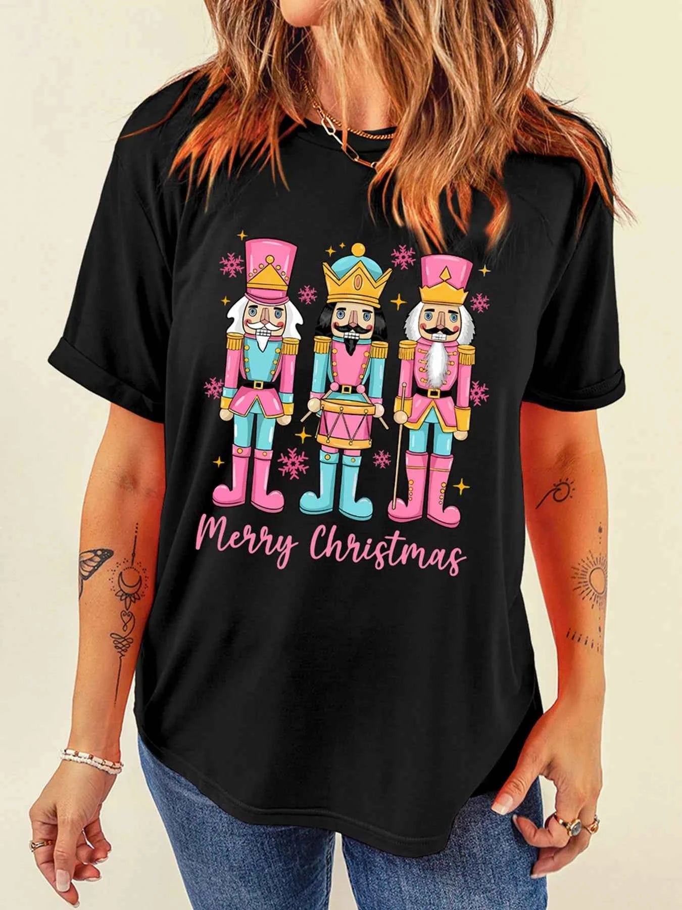 Merry Christmas Nutcracker Doll Printed T Shirt 9b8e0af7b3e94c03a5b6bccc2a212434-Max-Origin