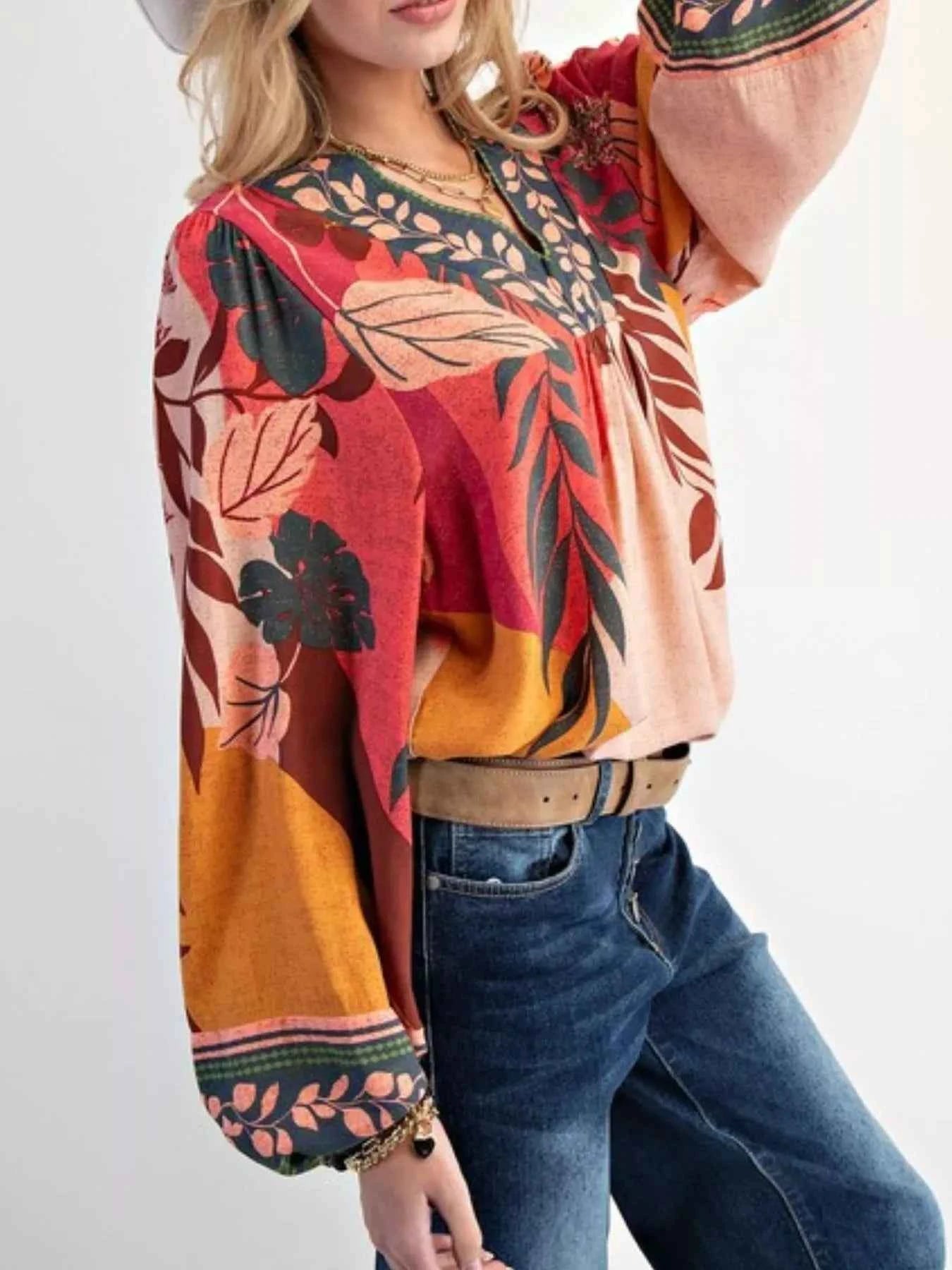 Tropical Print Balloon Sleeve Blouse 9be772bb-9d91-4166-8818-d5eed796f4c4-Max-Origin