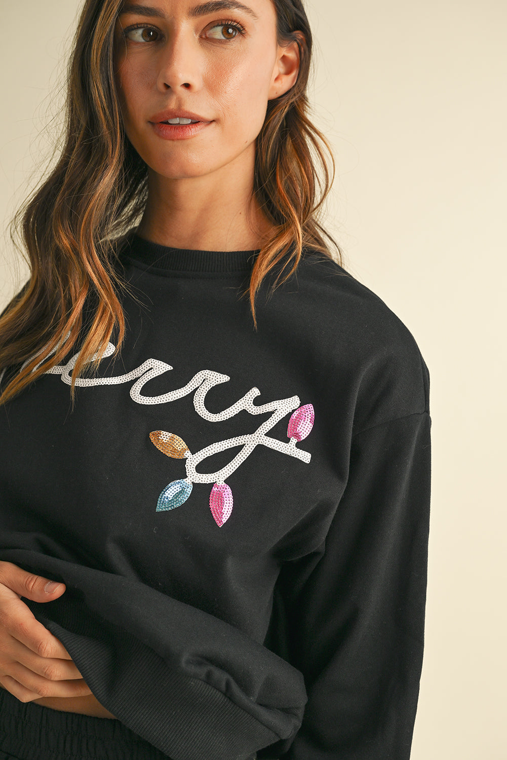 Black Sequin Merry Graphic Pullover and Shorts Set 9c6be27f523096a7