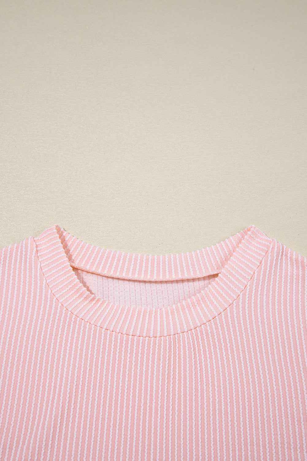Pink Corded Colorblock Pocket Crew Neck T Shirt 9cd6c16a8bb40284