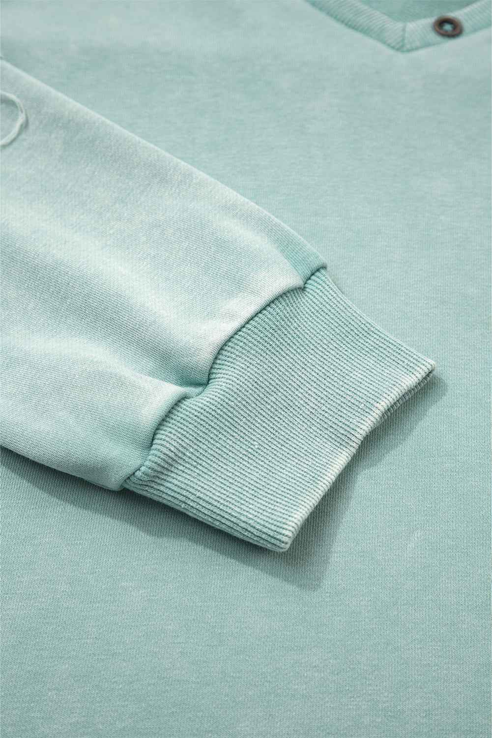 Mist Blue Mineral Wash Exposed Seam Buttoned V Neck Pullover Top