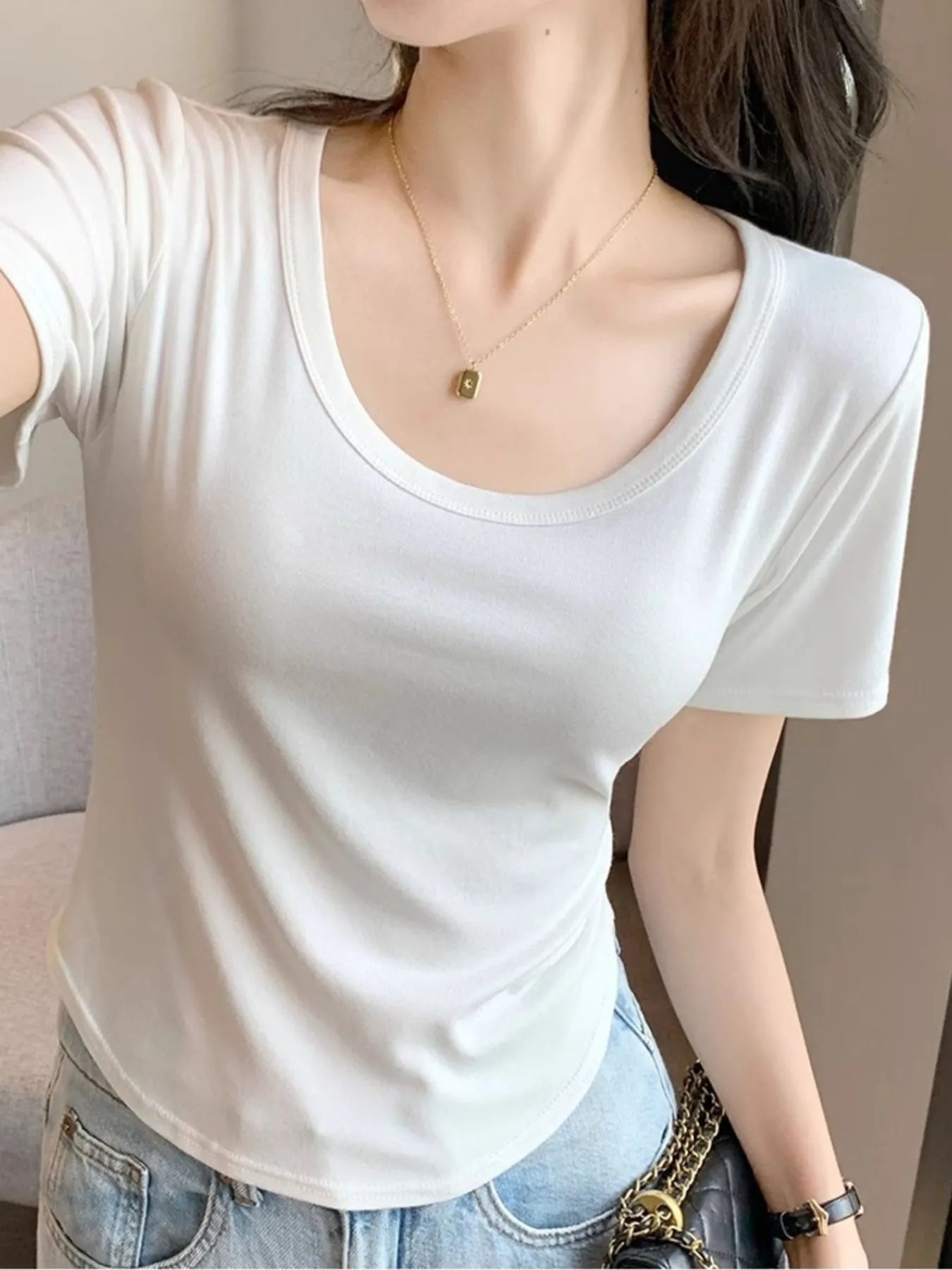 Plus Size Round Neck Short Sleeve T-Shirt White 9cfc6d05-56c7-45e9-97fd-19cae97e859d-Max-Origin