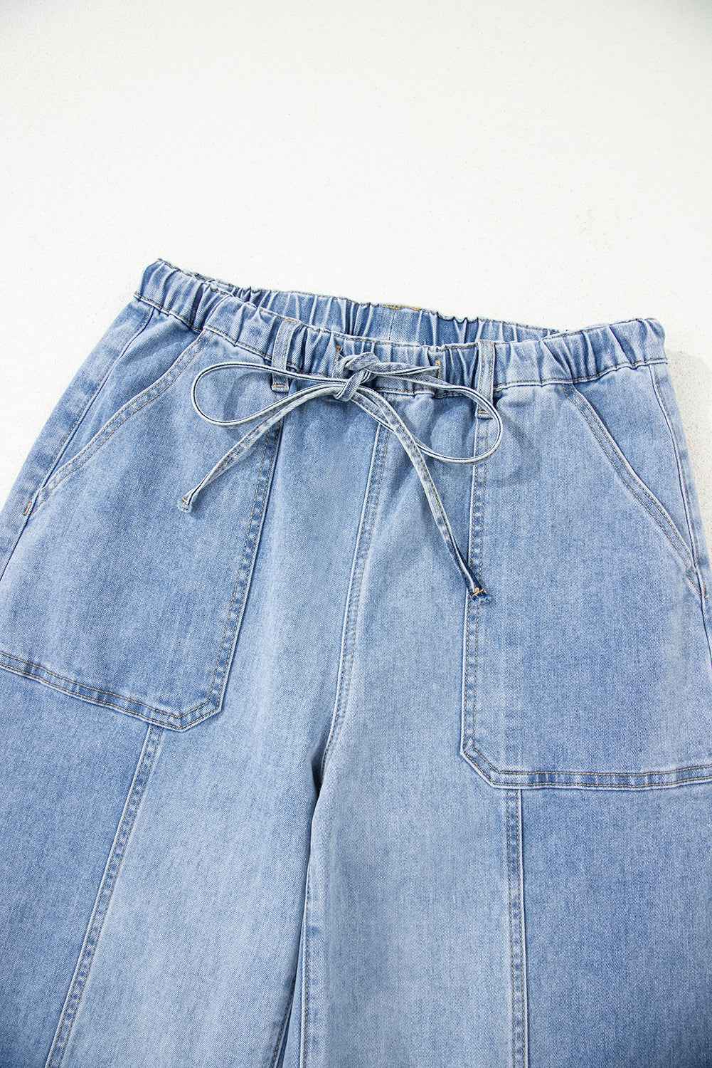 Beau Blue Drawstring Seam Detail Raw Hem Wide Leg Jeans 9fe7d614e71ef7d0
