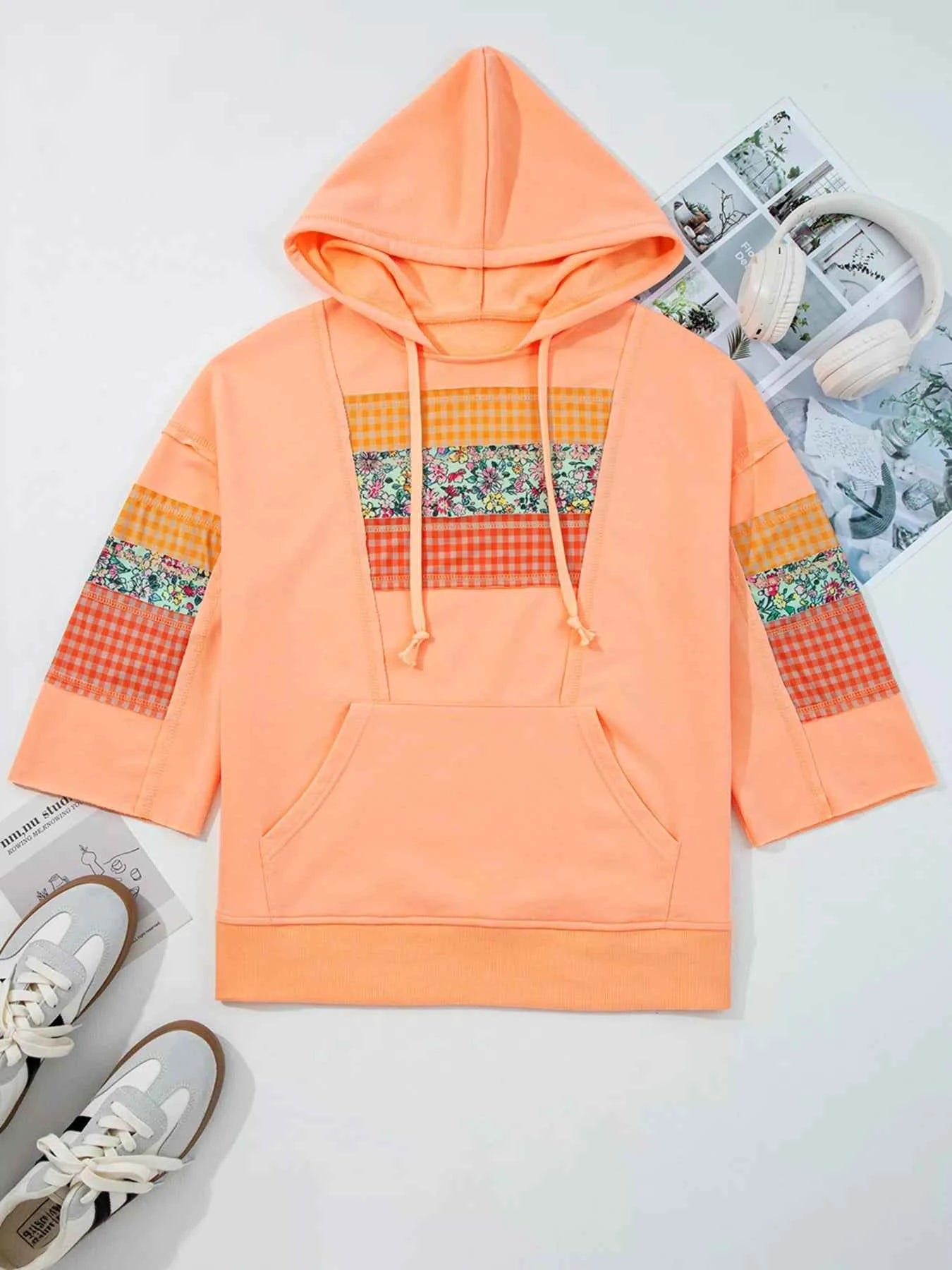 Plaid Floral Patchwork Kangaroo Pocket Hoodie 9ff52b8c9d0f4d8d9395338675cb61bc-Max-Origin