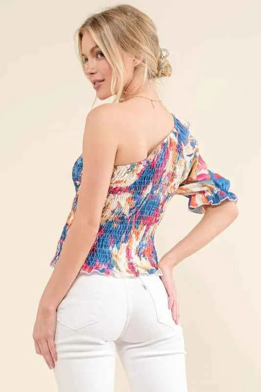 And The Why Allover Floral Print Smocked One Shoulder Blouse a0a0a3409c7b488ea43d7760d8f4040a-Max-Origin