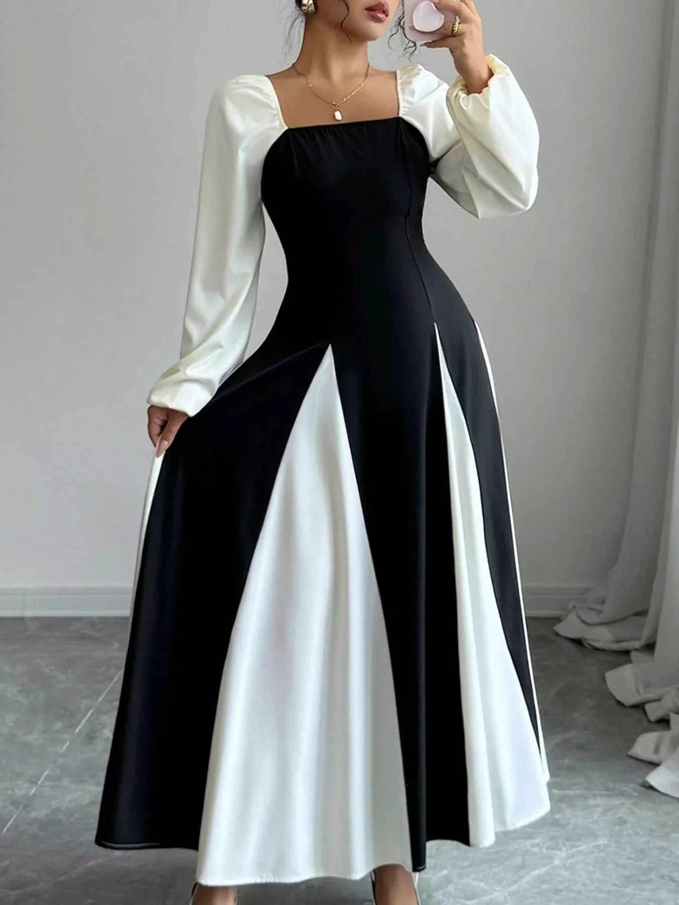 Color Block Square Neck Maxi Dress Black a1ca2e17-8c1e-4567-a2a7-7be7e1475373-Max-Origin