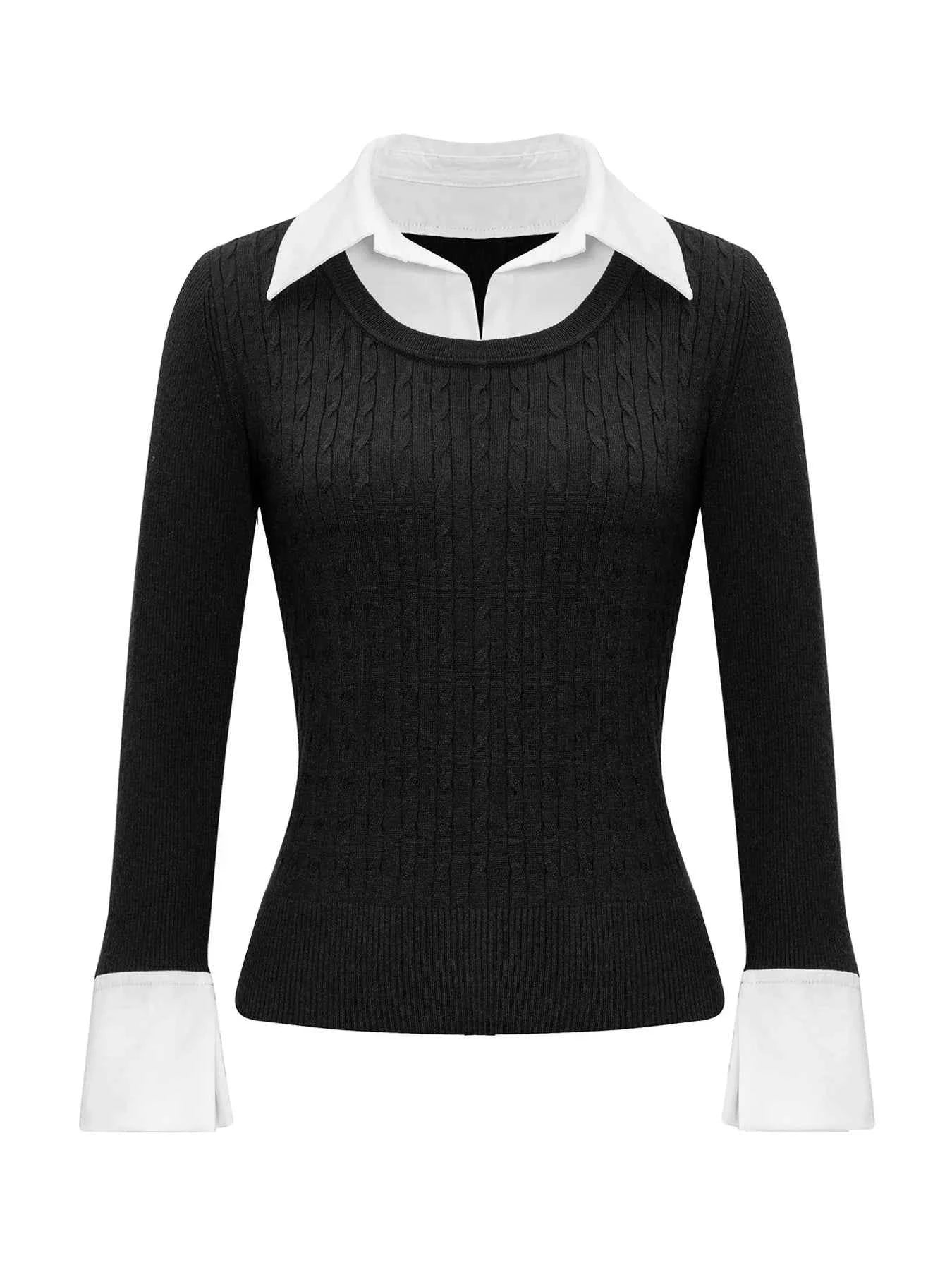 Collared Neck Cable Knit Sweater with Layering Style a26938623bdb4b8c8efc994083eab295-Max-Origin