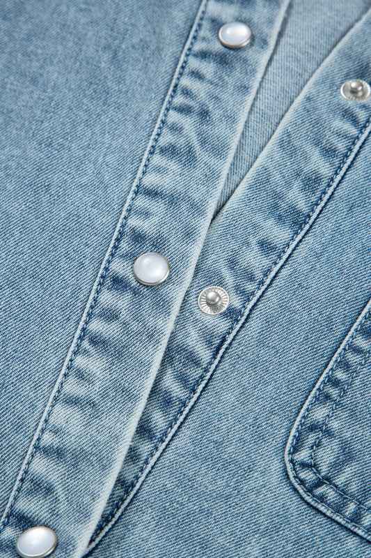 Denim Smocked Cuffs Shirt Mini Dress a3e1b511-97d8-4cd6-9423-e623b6c62f77