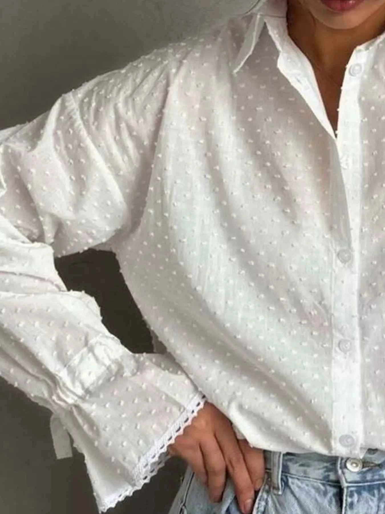 Swiss Dot Flounce Sleeve Shirt a3efb2b1-756a-4e31-92b9-5eb4c62f461a-Max-Origin