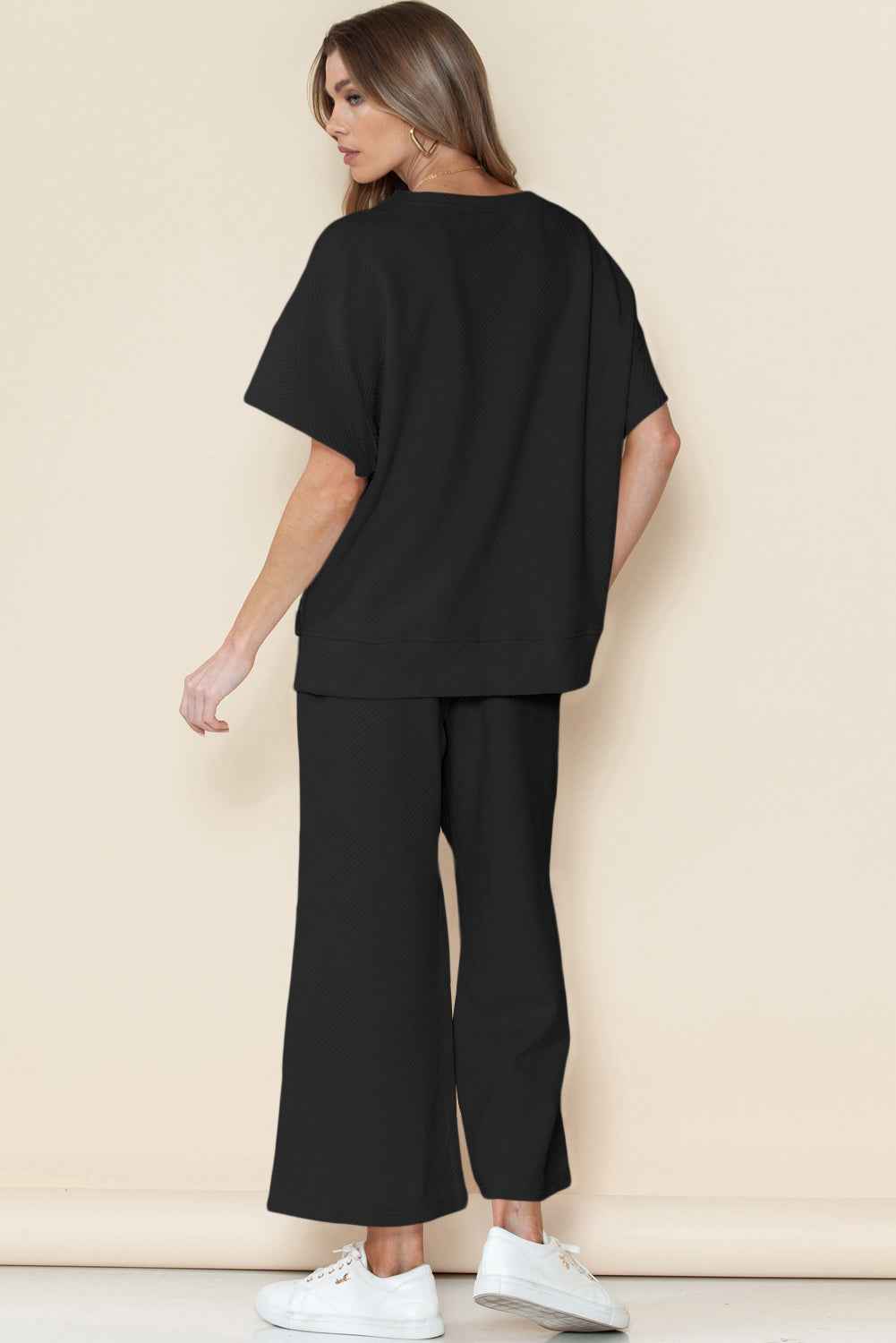 Black Christmas Santa Clause Graphic Sequins Patch Textured Pants Set