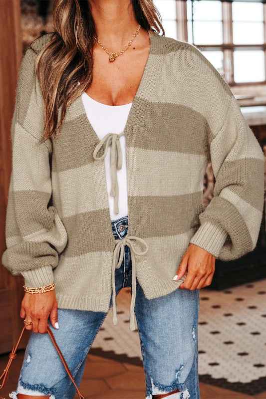 Stripe Colorblock Bow Tie Front Sweater Cardigan a4c9a9bf-e6b1-4b22-9e1f-681efa9e6f34
