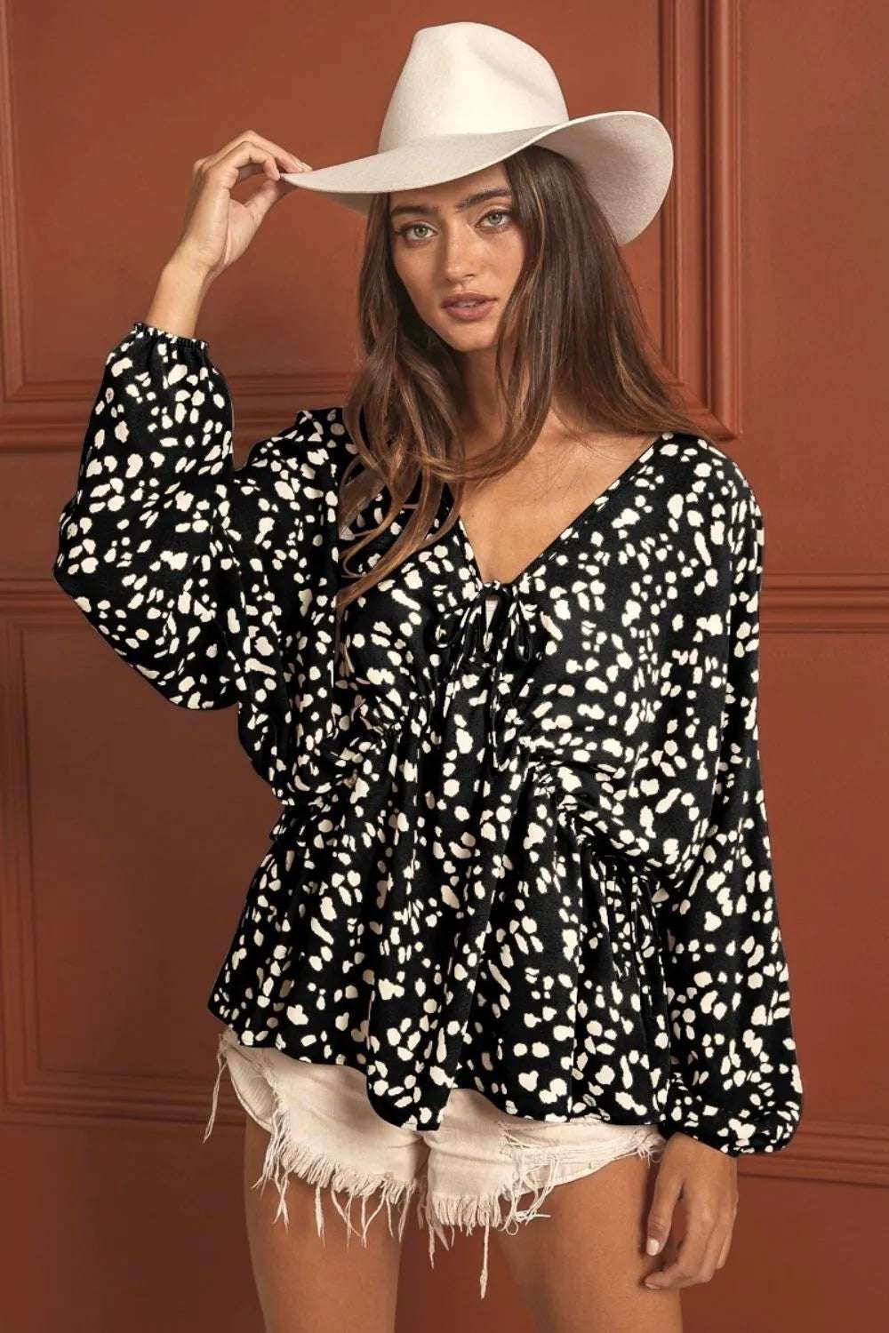 BiBi Leopard Woven Tied Spaghetti V Neck Lslv Top BLACK a5a1c7a3-ef97-49f6-9d77-a601bc0b42ca-Max-Origin-webp_1