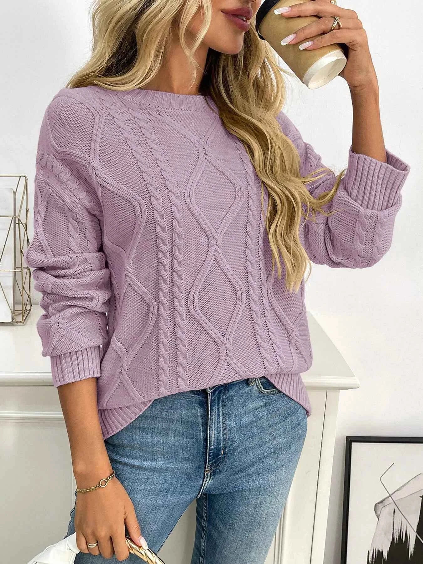Cable Knit Round Neck Long Sleeve Sweater a736e65af2774959b4b7bbeccafb35e4-Max-Origin