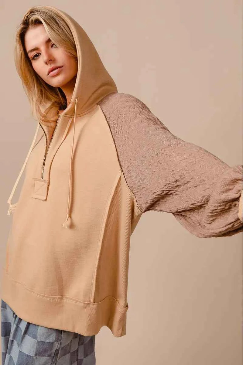 BiBi Half Zip French Terry Hoodie with Kint Sleeves a7806e2dba4e4f138045aed4739d38d6-Max-Origin