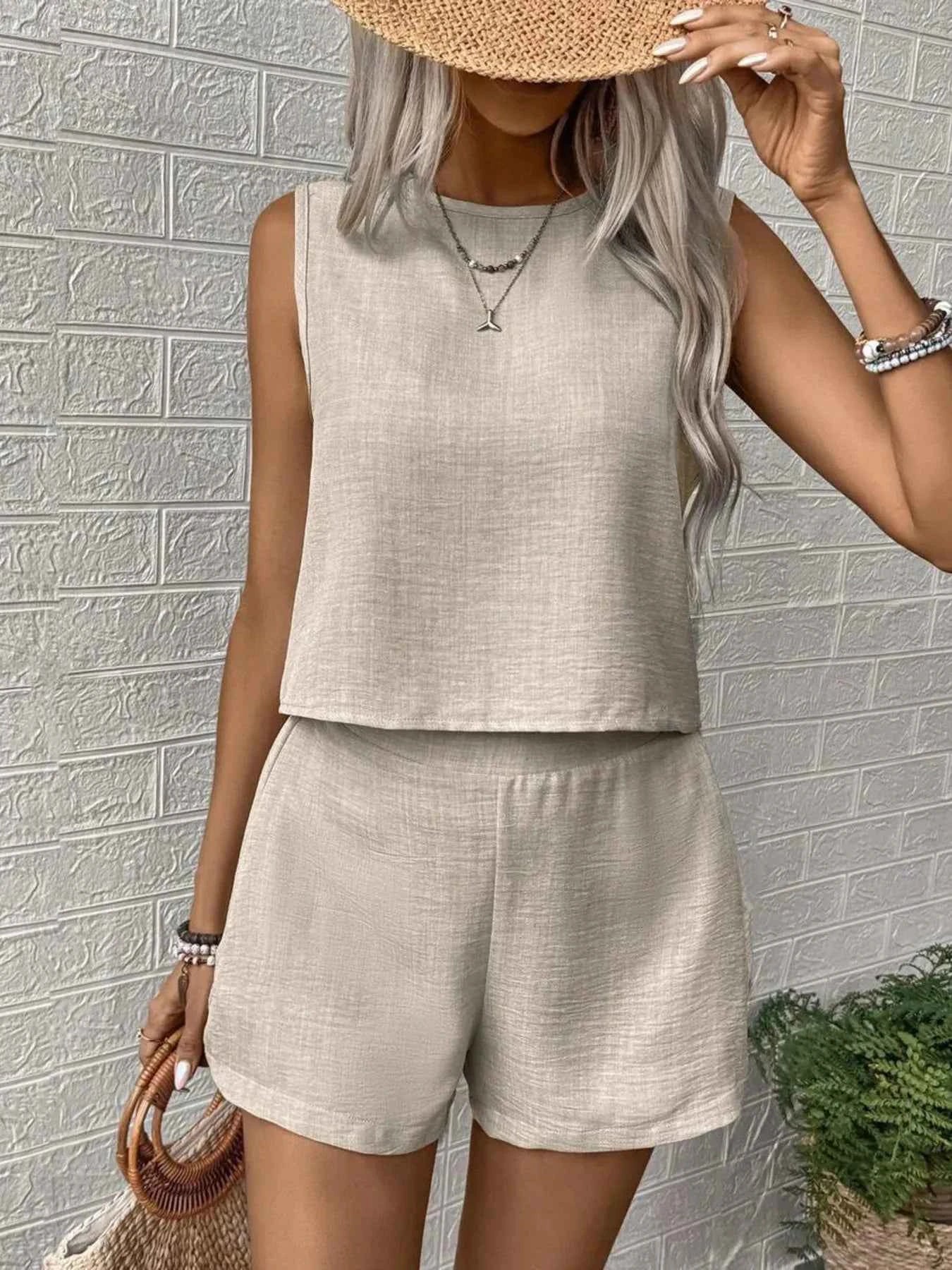 Round Neck Tank and Shorts Set Ivory a8e57ba96c0c4b348d03cbfd4ebb803d-Max-Origin