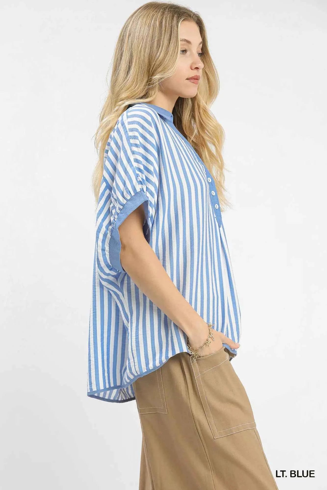 Umgee Stripe Collared Oversized Top