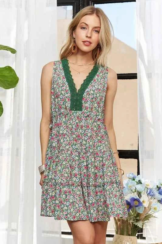 ADORA Lace Detail V-Neck Sleeveless Mini Dress Dark Green a9c37d4b-d8a3-4f6f-b19a-0ee59ec74265-Max