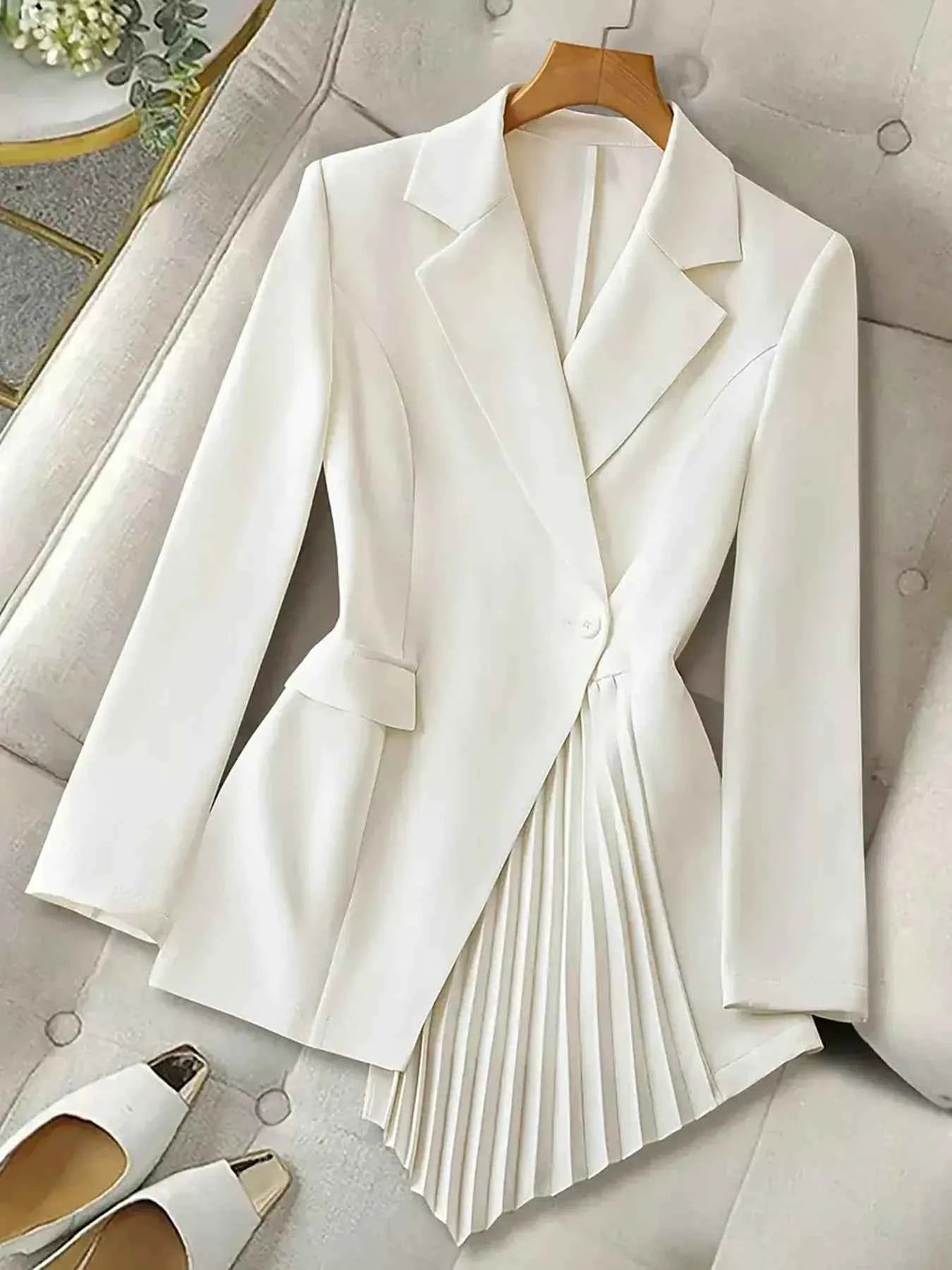 One Button Asymmetric Pleated Hem Blazer a9f84ec9502e41b1ae4933e827b6bc50-Max-Origin