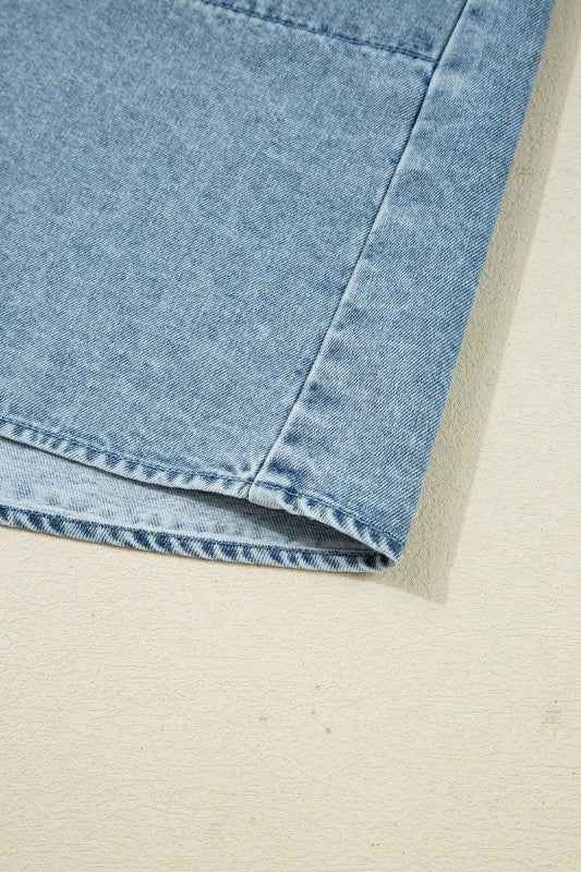 Denim Smocked Cuffs Shirt Mini Dress aa013218-ea07-4bdb-9569-f3f4f4f2f08e