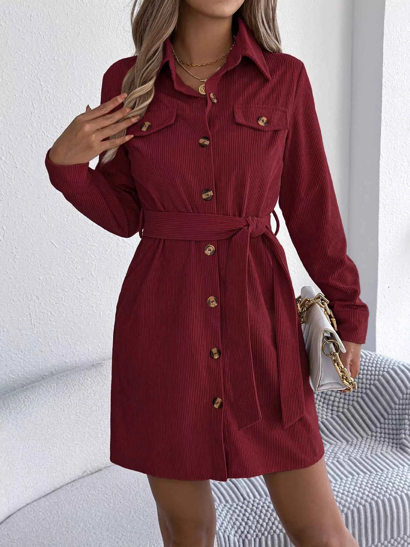 Button-Front Corduroy Shirt Dress ab1caed2eda64bcea017cc189645670e-Max-Origin
