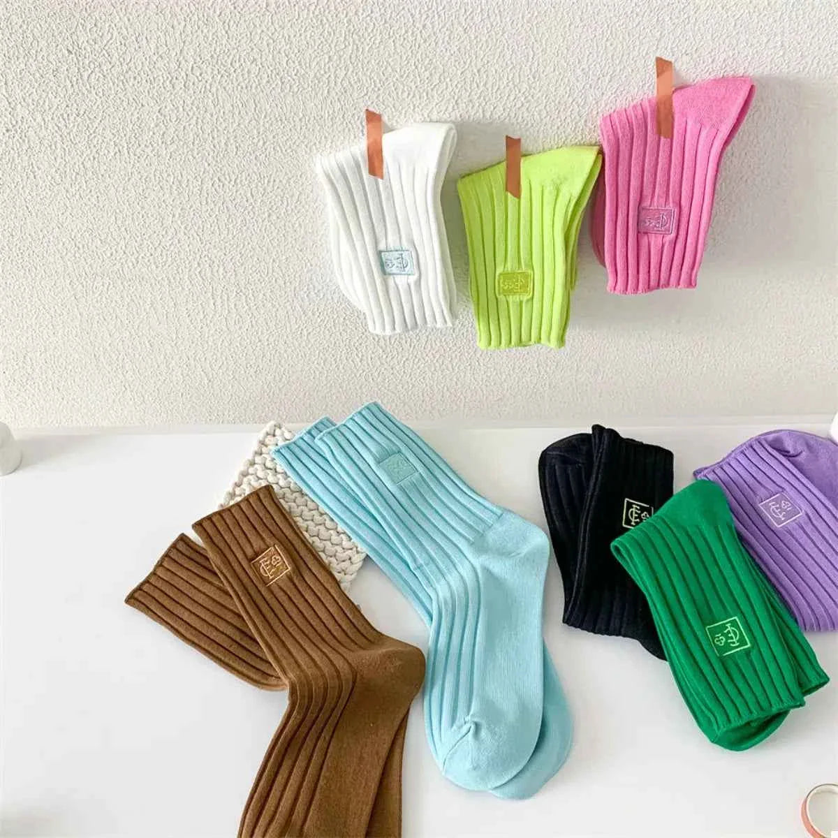 Breathable Ribbed Knit Crew Socks Neon Green One Size abf9a04b-8ddb-463e-93c4-6eb1fb1e5e38-Max-Origin