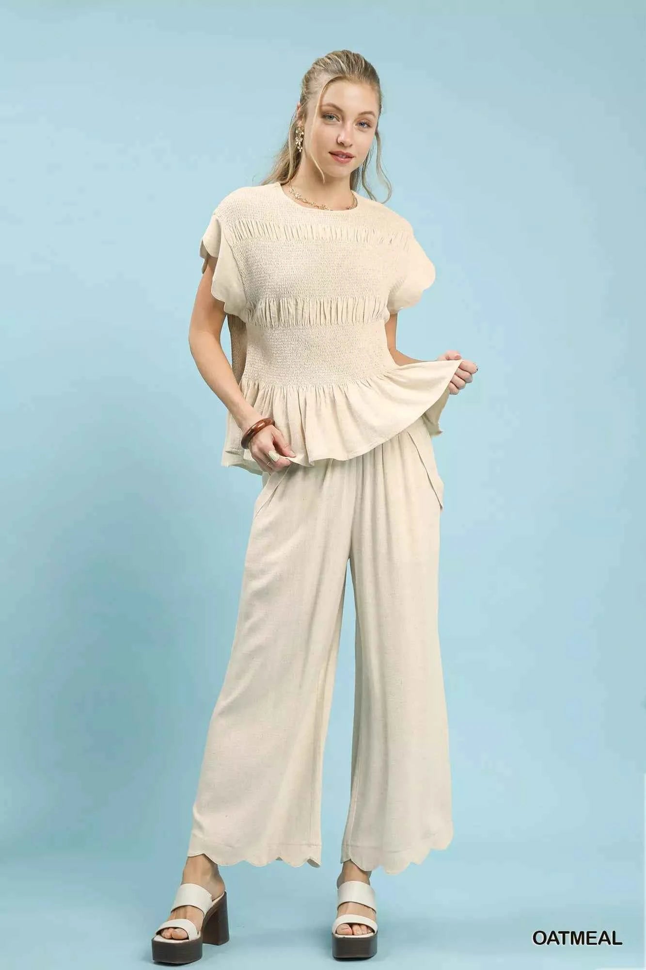 Umgee Linen Blend Scallop Hem Wide Leg Pants ac4ee6ef-ccf1-4512-b502-ffa9873bcca4-Max-Origin